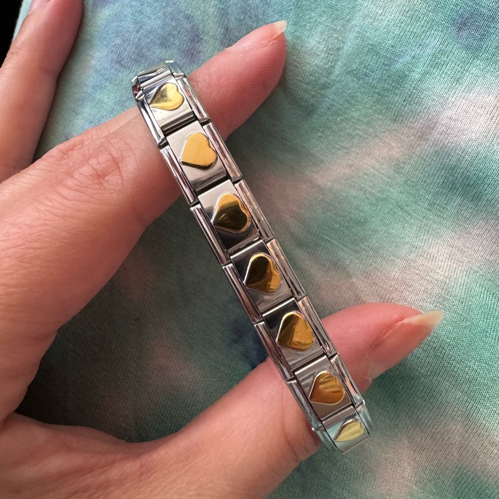 Gold Tone Hearts Italian Charm Bracelet